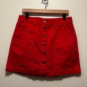 J. Crew Red Button-Front A-Line Skirt